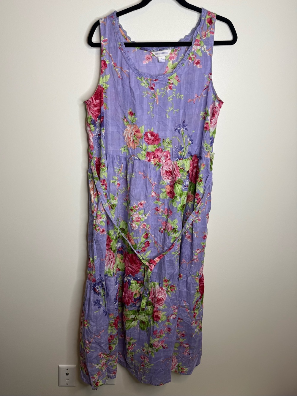 April Cornell Lavender Floral Sleeveless Midi Dress size large